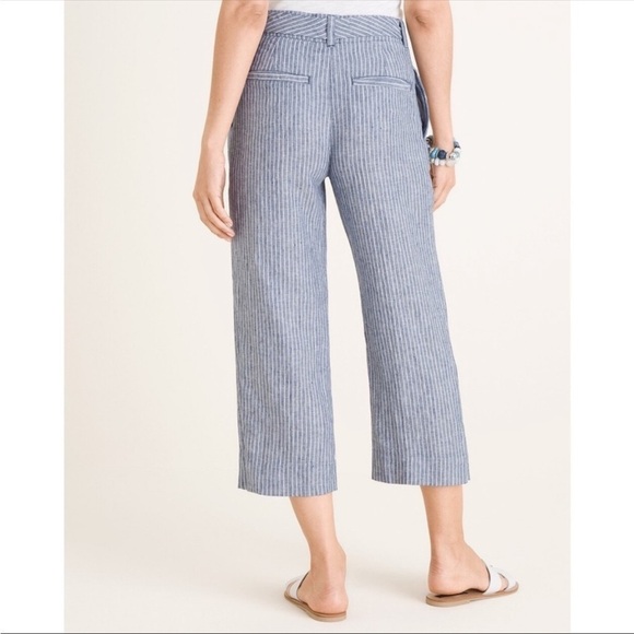 Chico’s Blue Linen Striped Wide Leg Pants - Picture 3 of 8